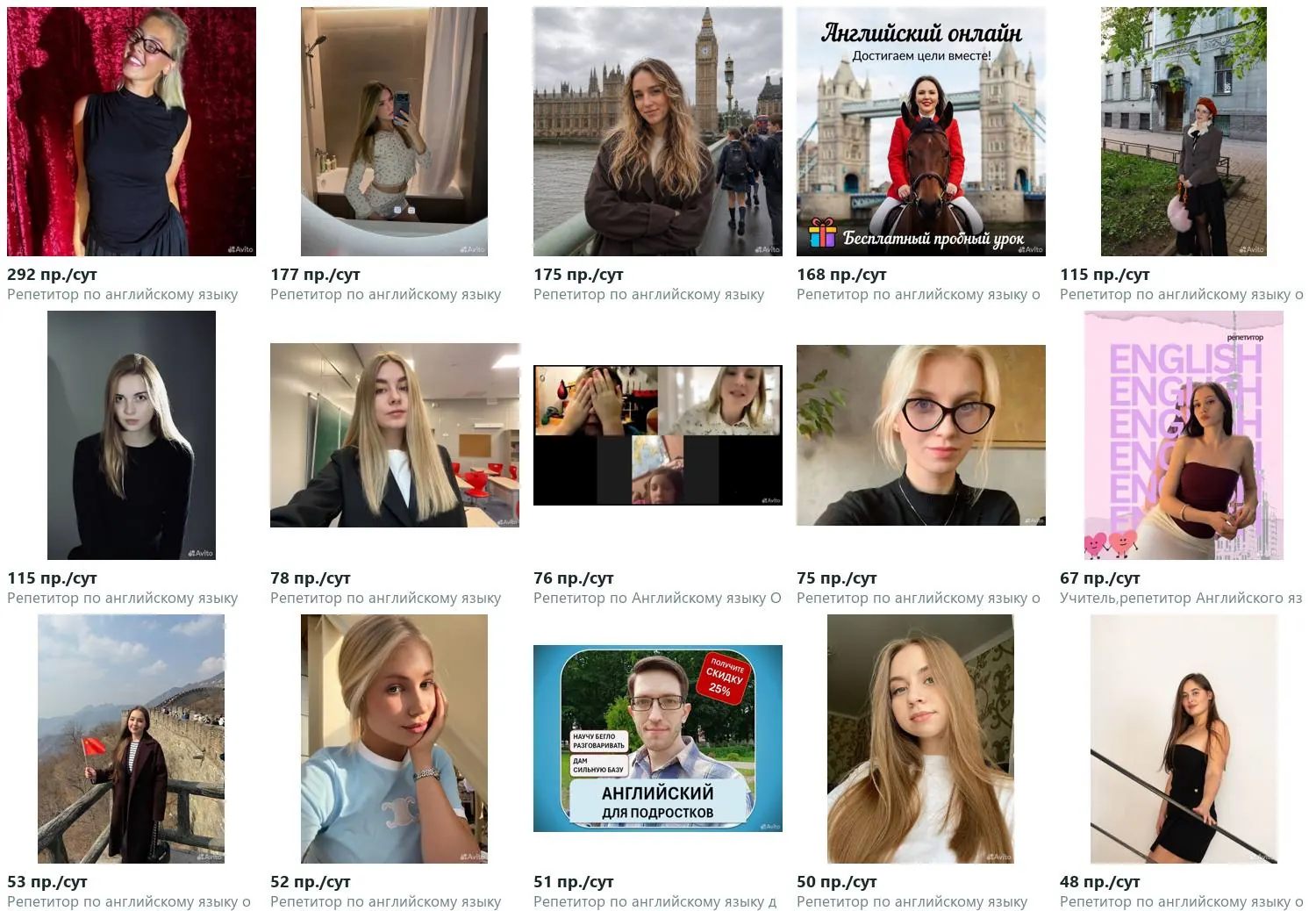 Главные фотографии 15 объявлений-лидеров ниши, подписанные просмотрами в сутки