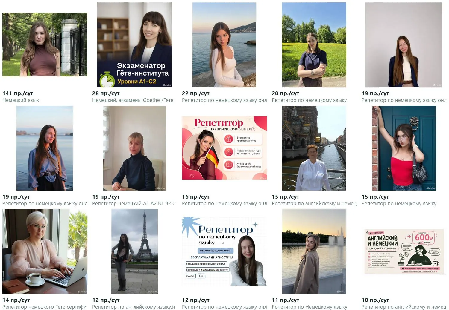 Главные фотографии 15 объявлений-лидеров ниши, подписанные просмотрами в сутки